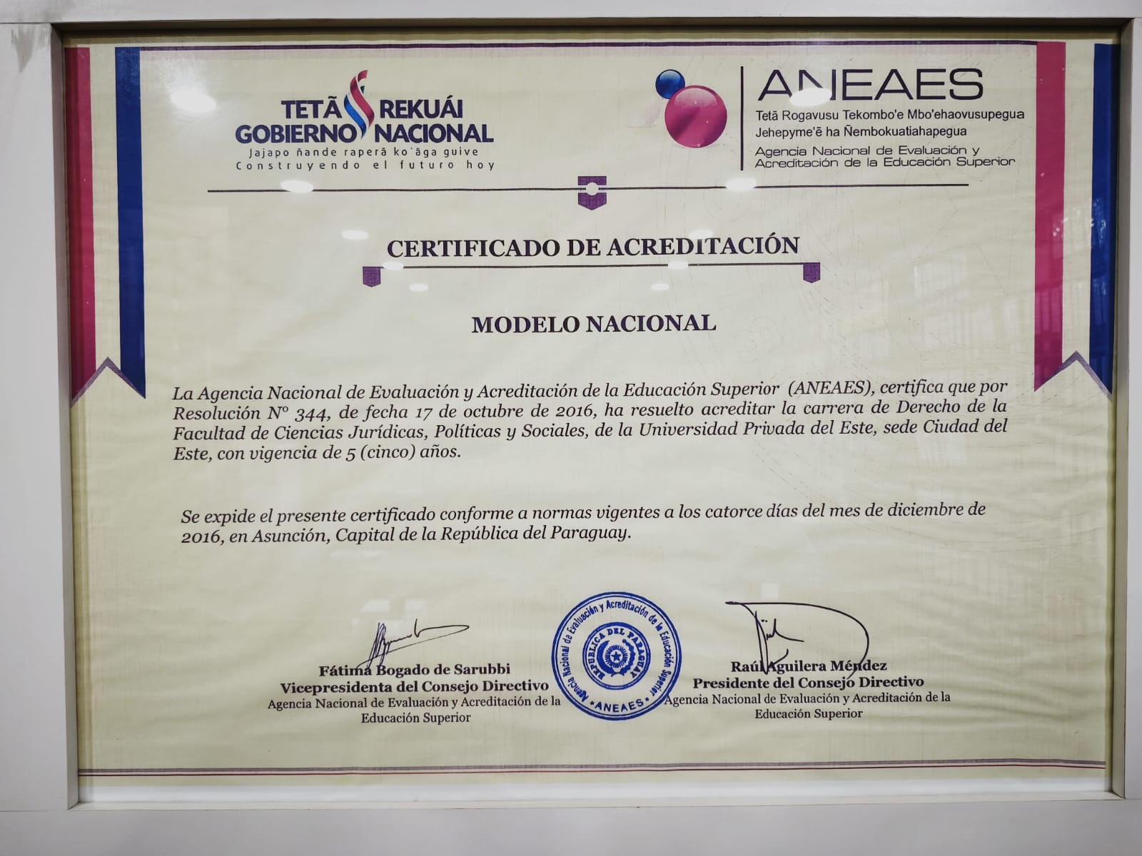 La Carrera de Derecho de la UPE CDE inscripta ante la ANEAES para su 2do. Periodo de ACREDITACIÓN